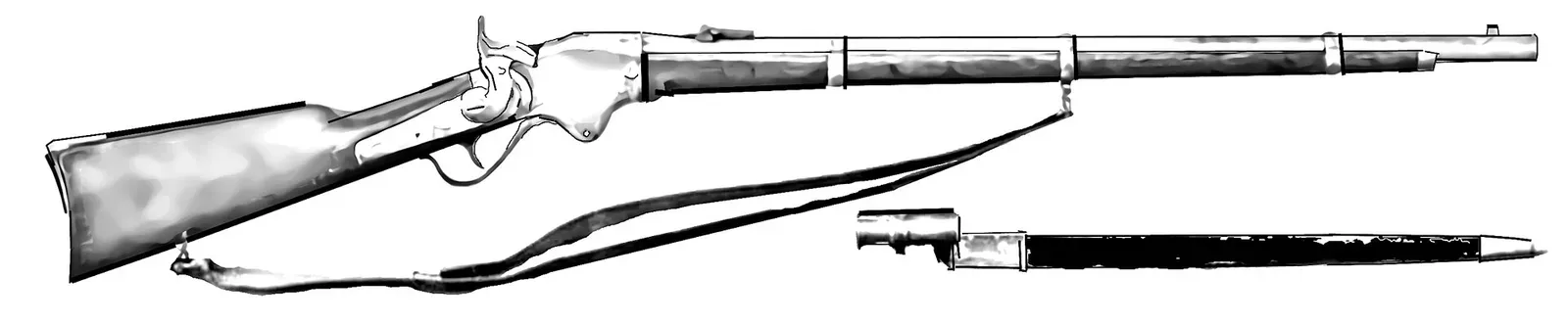 Spencer Rifle Model 1862 with attached bayonet and sling, displayed at the MANG Museum