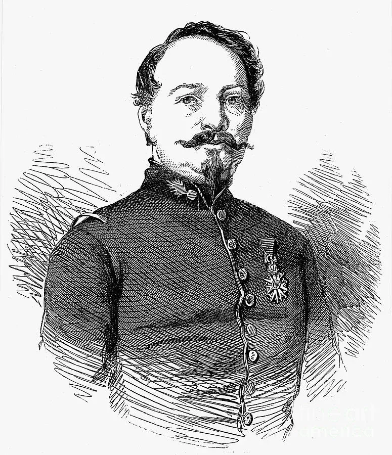 Portrait of Claude-Étienne Minié, a French military officer and weapons inventor from the 19th century, shown in formal military dress with decorations