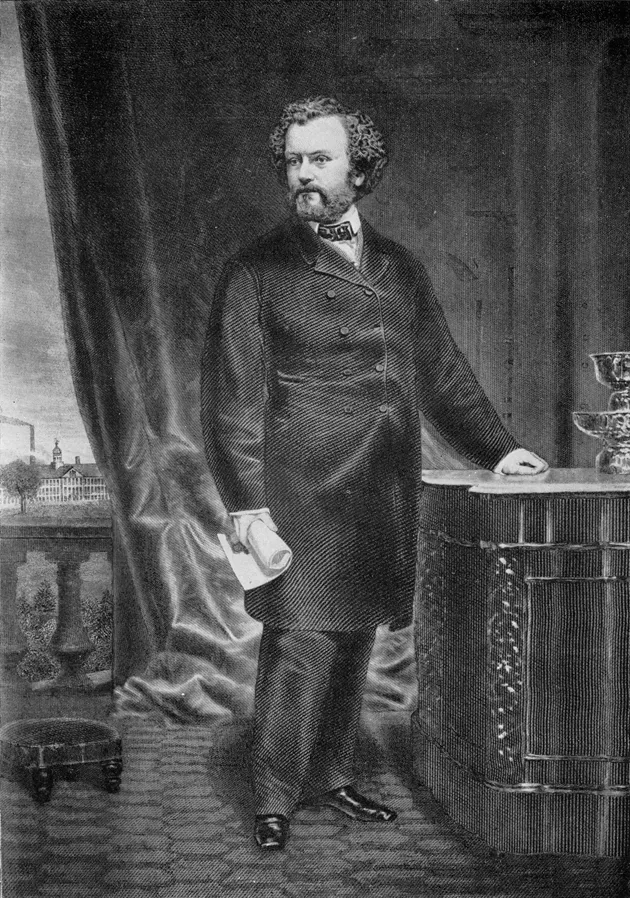 Portrait photograph of Samuel Colt (1814–1862), a man in formal 19th-century attire with dark hair and distinctive facial features.