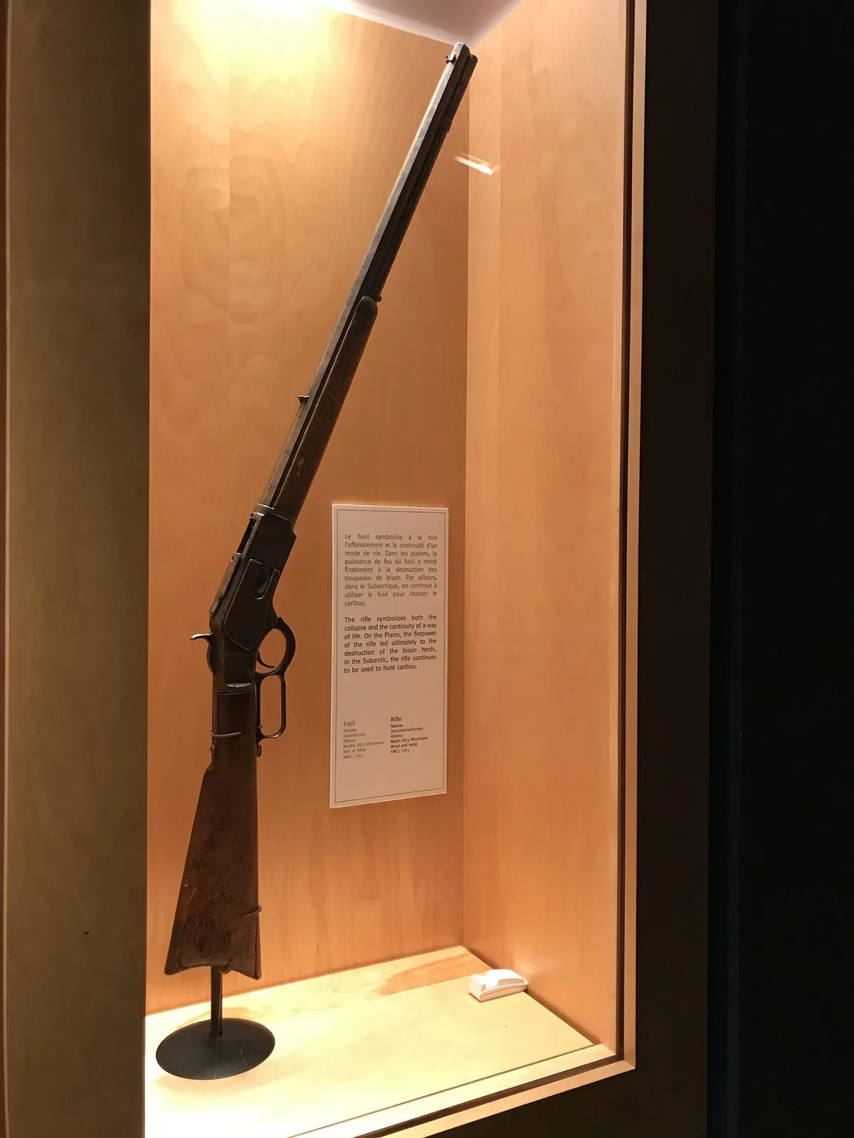 Winchester Model 1873 lever-action rifle photographed in full detail against a light background, showing the complete profile of the iconic firearm