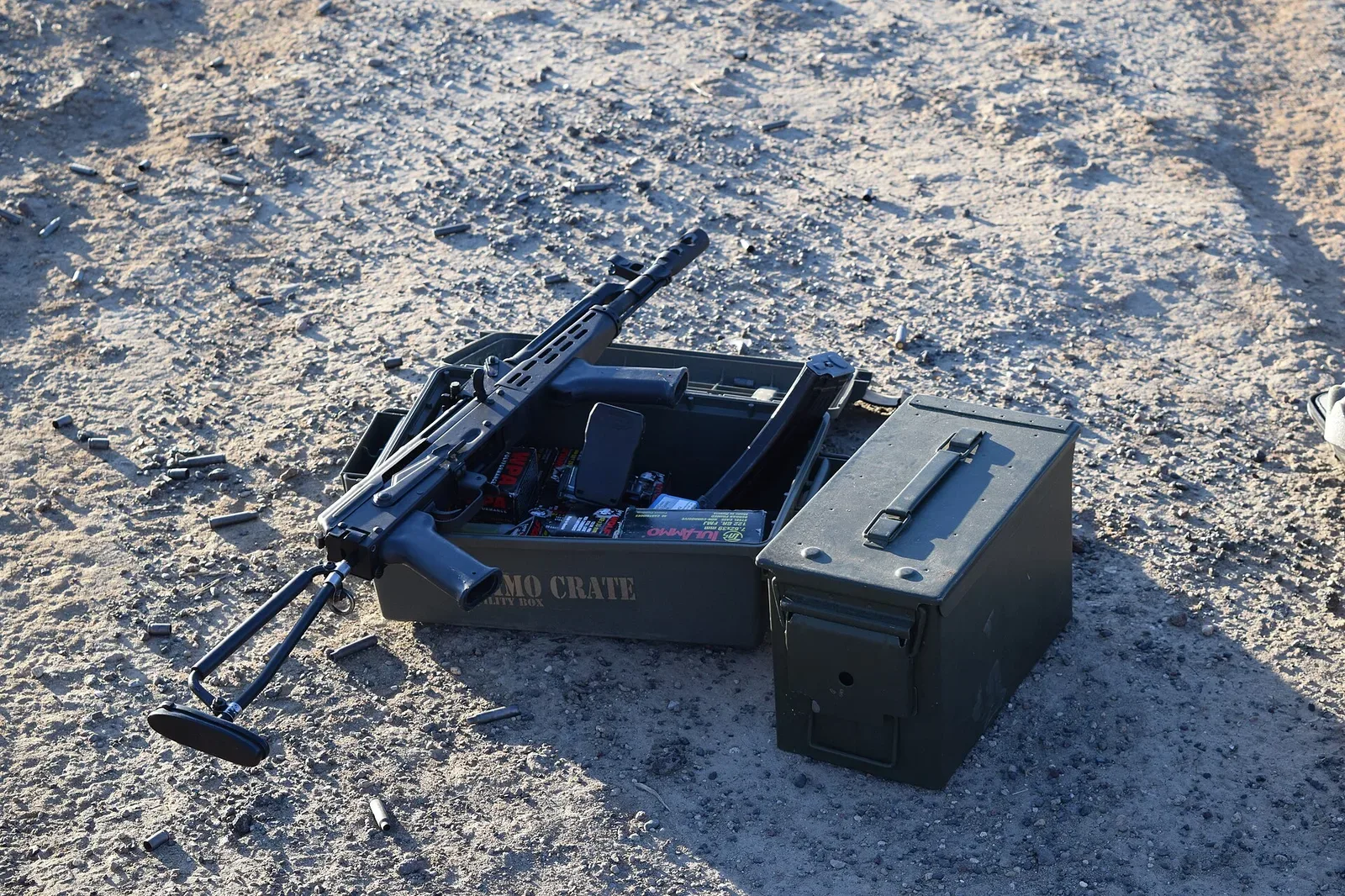 AMD-65 rifle with short barrel and folded stock, displayed as a Post-Sample NFA firearm