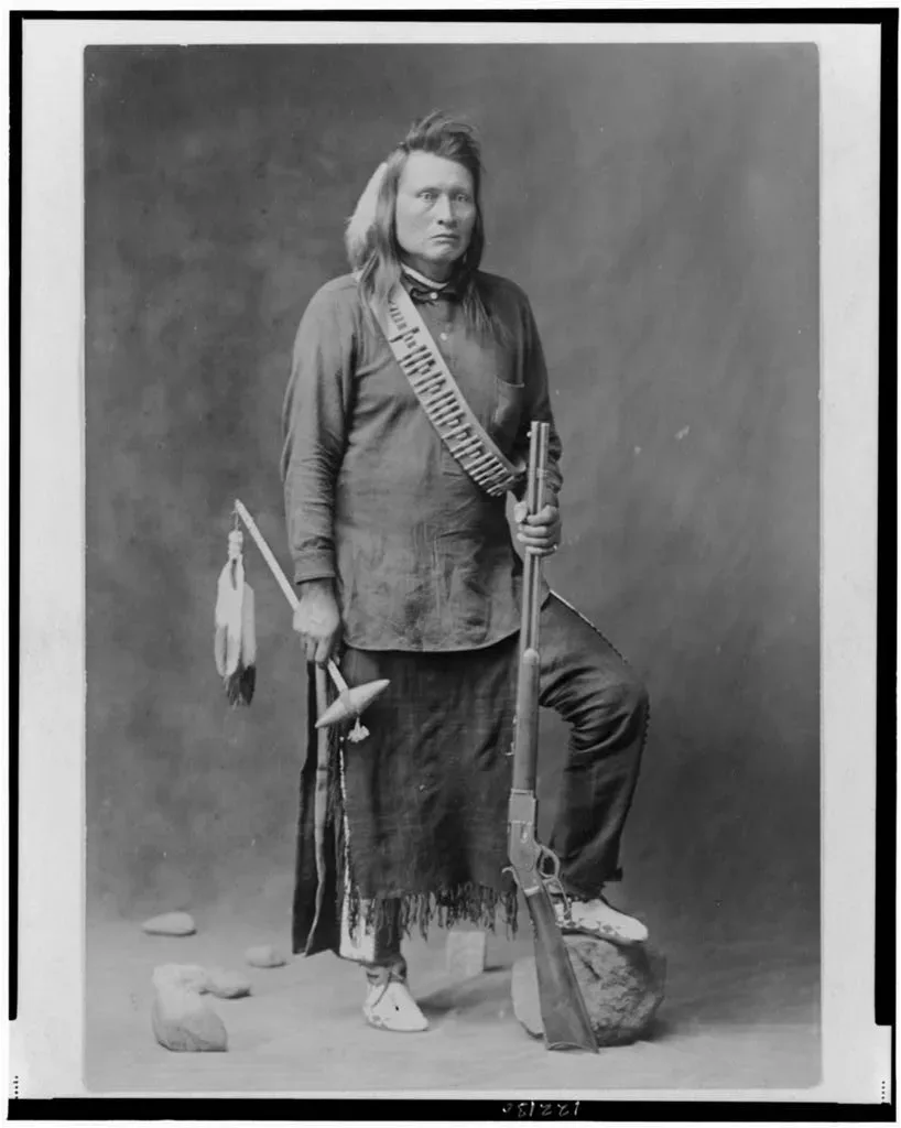 Him-mim-mox-mox (Yellow Wolf), a Nez Perce warrior who participated in the 1877 Nez Perce War, shown in a historical portrait photograph