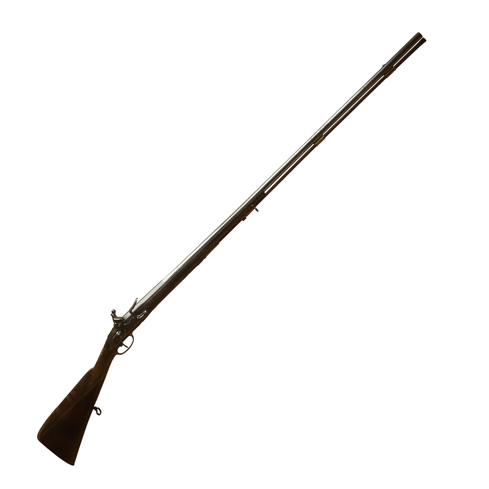 A French musket from circa 1740, showing the full length of the flintlock weapon with wooden stock and metal barrel, typical of 18th-century French military firearms.