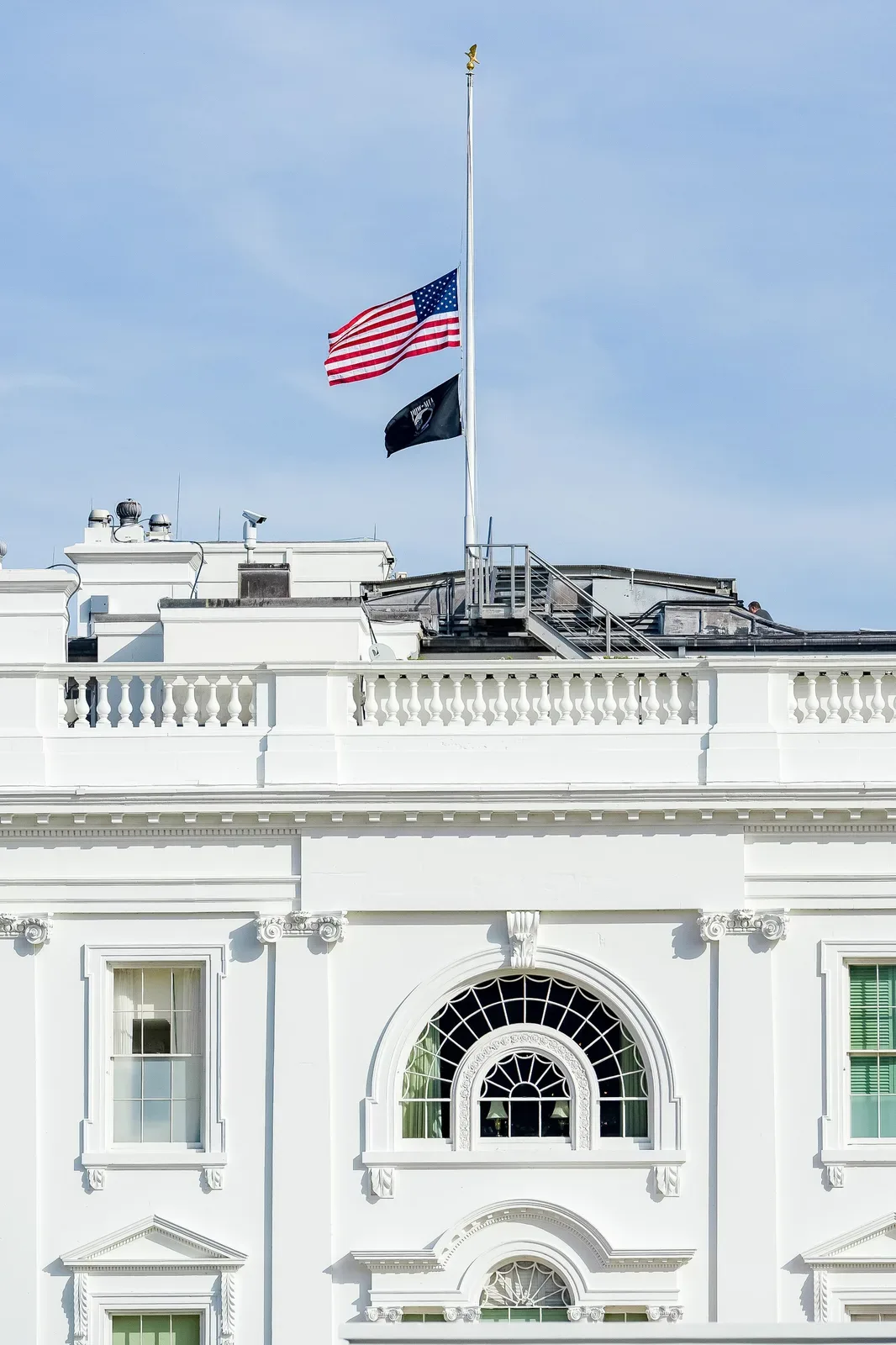 American flag at half-staff above the White House on October 26, 2023, in response to the Lewiston, Maine mass shooting that occurred the previous day.