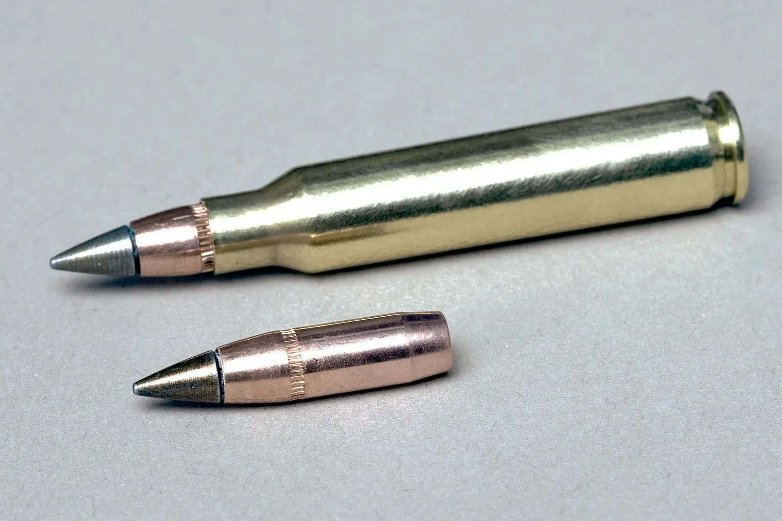 The 5.56 M855A1 Enhanced Performance Round cartridge shown in detail