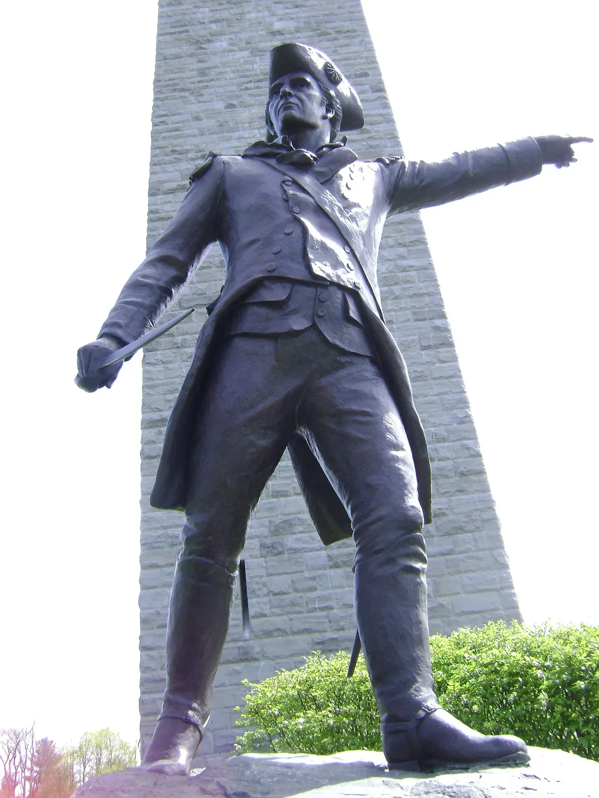Bronze statue of General John Stark at the Bennington Battle Monument in Bennington, Vermont, depicting the uniformed Revolutionary War general in a standing pose