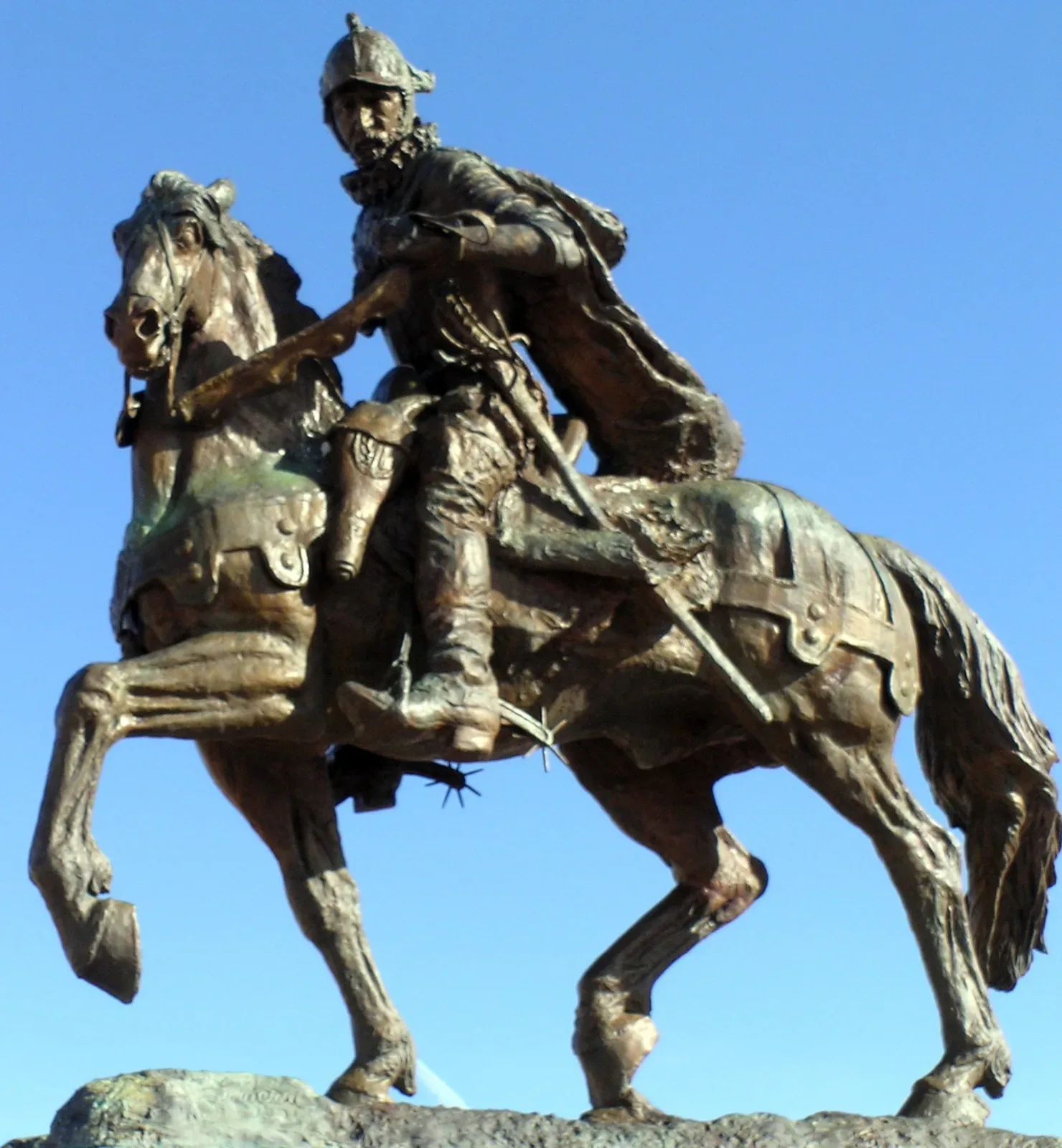 Equestrian statue of Juan de Oñate at the Oñate Monument Center in Alcalde, New Mexico, depicting the Spanish conquistador on horseback