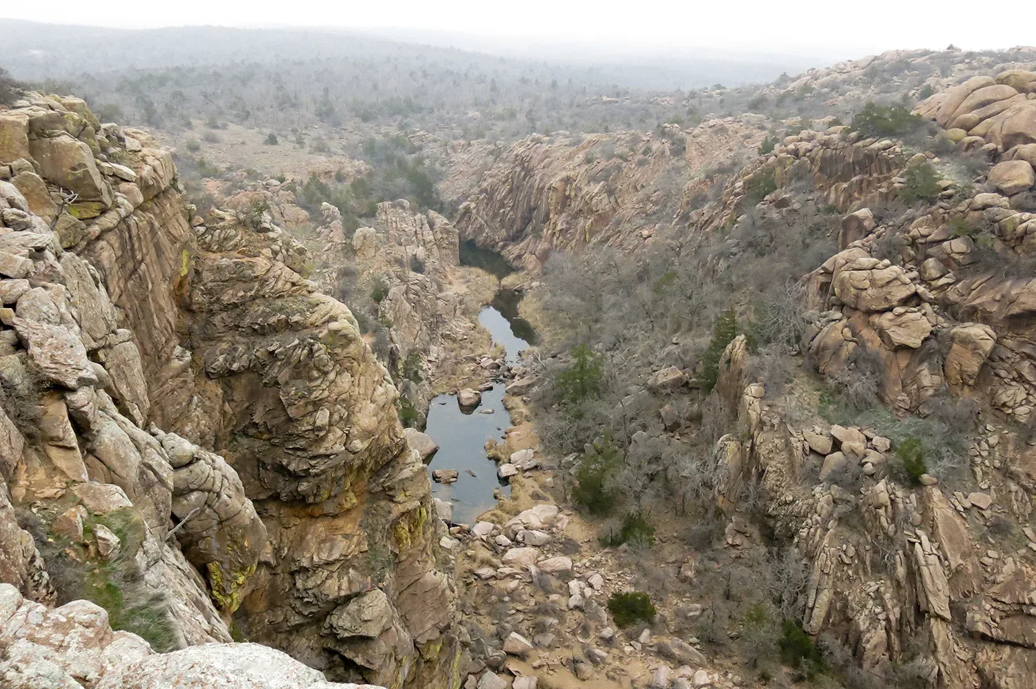 The Narrows, a rocky canyon formation within the Wichita Mountains Wildlife Refuge in southwestern Oklahoma.