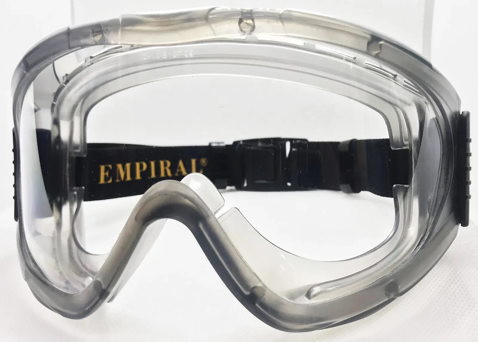 Empiral Vision Grey indirect-vented safety goggles shown against a white background, displaying the goggle style and gray lens tint typical of shooting range eyewear.
