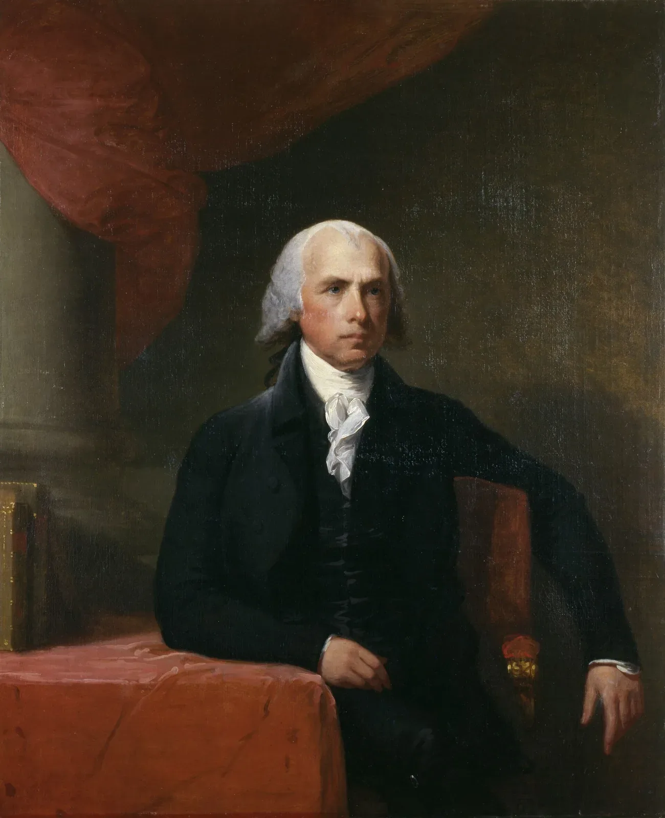Portrait of James Madison by Gilbert Stuart, oil painting showing Madison in formal dress against a neutral background